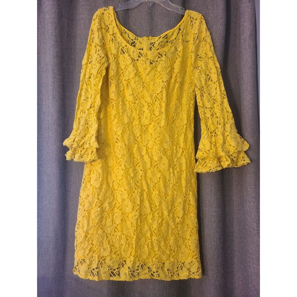 Bright Yellow Lace Dress with Bell Sleeves Size 6 /Small